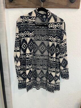Chaps Women's Blue & Cream Aztec Open-Front Sweater Cardigan